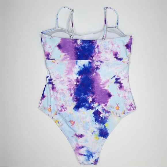 SOLD NWOT Shein Tie Dye Keyhole One Piece Swimsuit Blue Purple Size Large - Picture 6 of 14